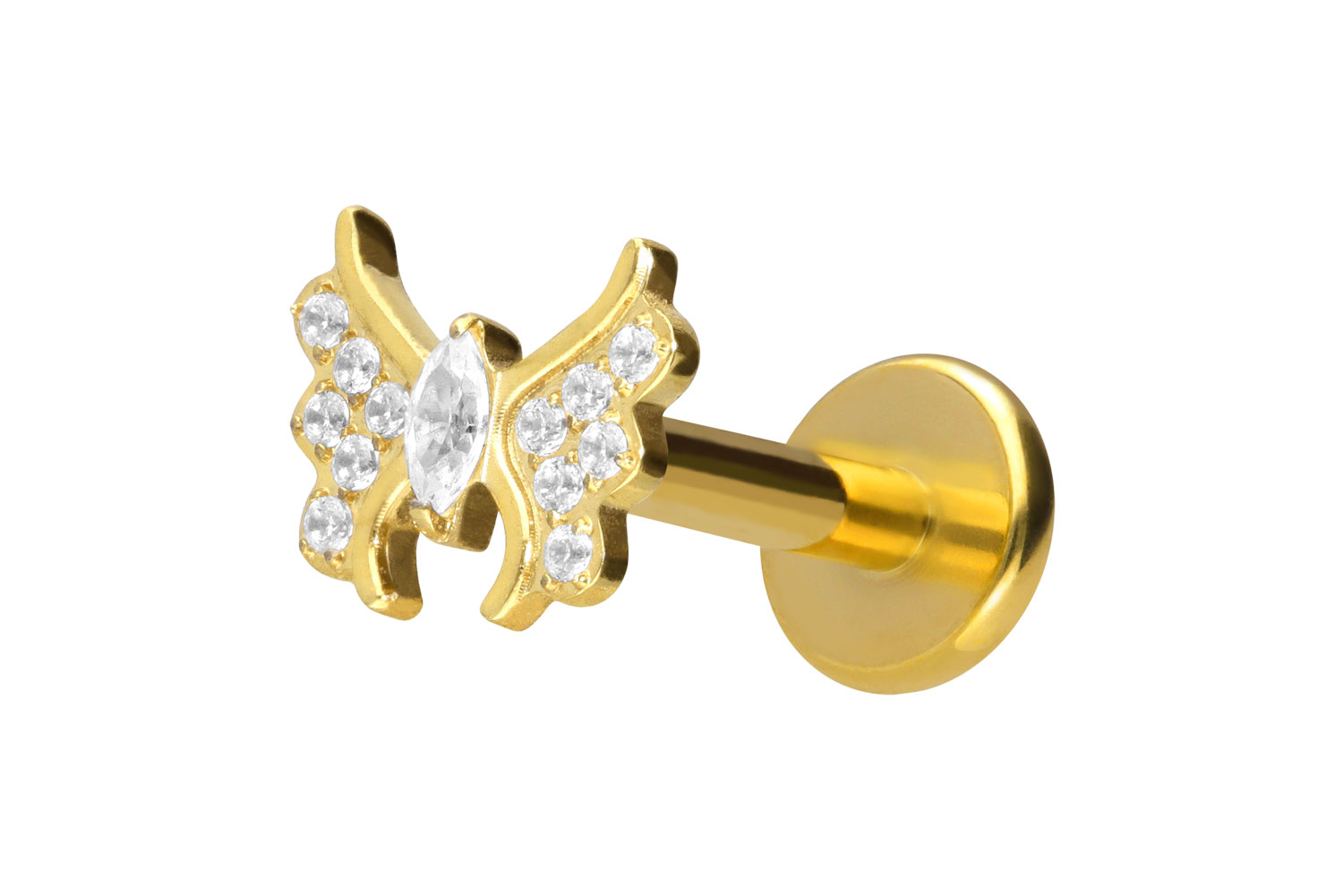 Titan Labret Piercing mit Push Fit KRISTALLSCHMETTERLING